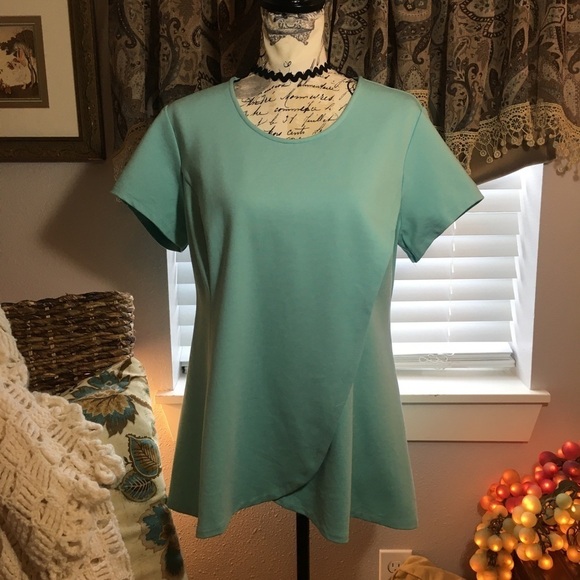 H by Halston short sleeve scoop neck cross front top - Picture 1 of 7